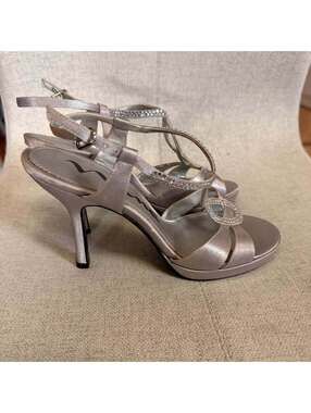 Nina Open Toe Silver Heeled Sandals Women's 7.5